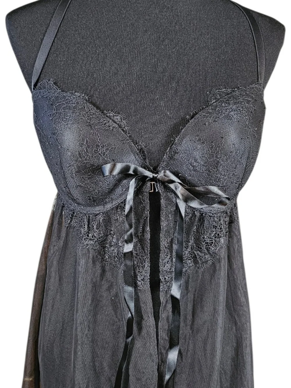 Victoria's Secret 36DD Black Lace Babydoll Chemise Teddy Lingerie
